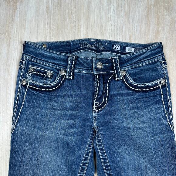 Miss Me Medium Wash Bootcut Jeans Western Cowgirl Stitch Flap Pockets Denim 27 - Picture 3 of 16